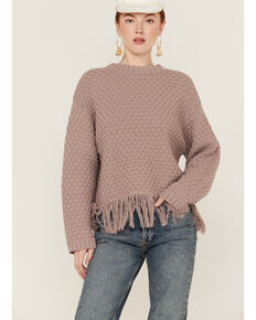 Beyond The Radar Women's Fringe Textured Mauve Pullover Sweater, Mauve, hi-res