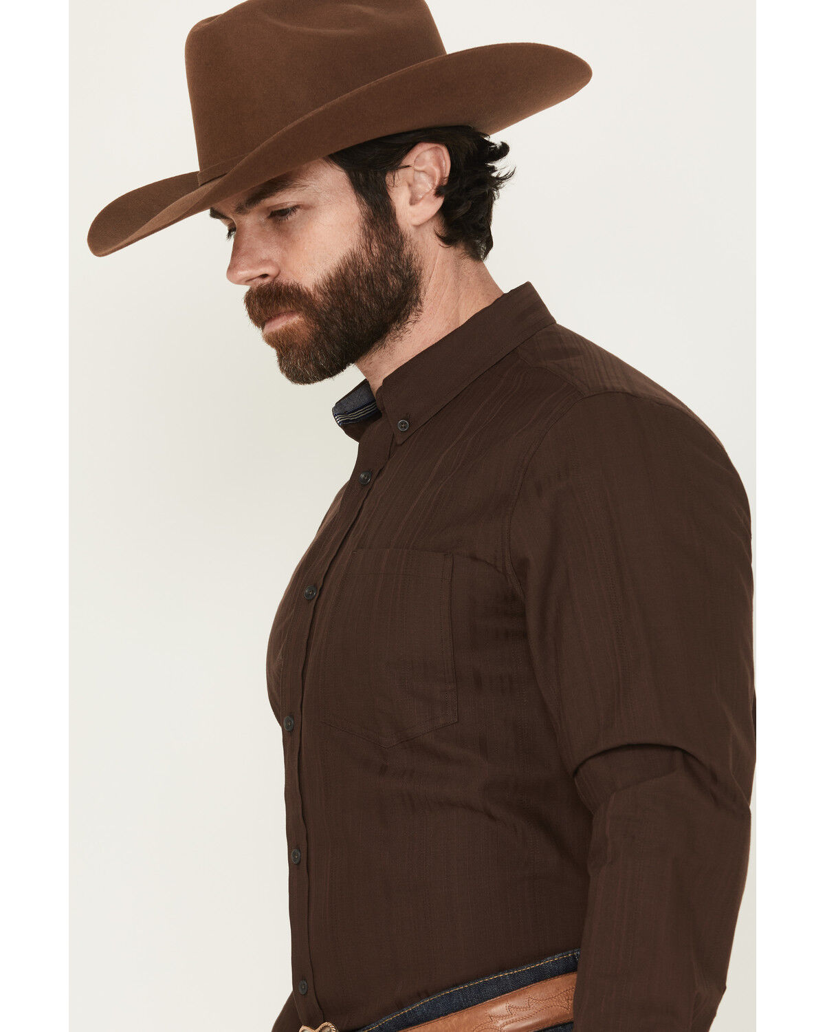 Image #2 - Cody James Men's Old West Tonal Striped Print Long Sleeve Button-Down Western Shirt, Dark Brown, hi-res
