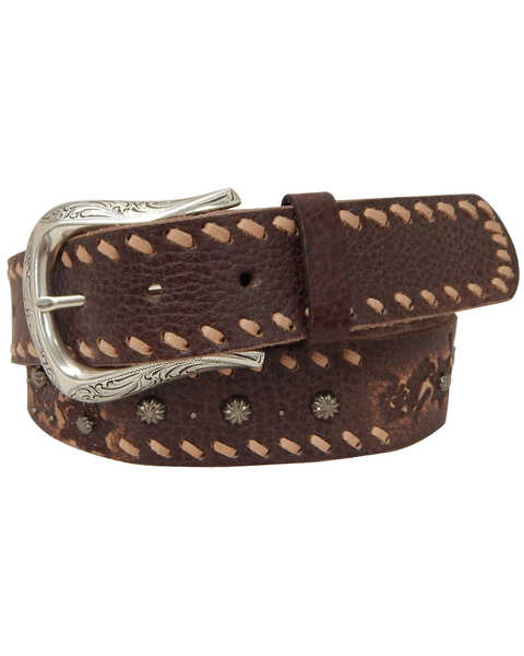Image #1 - Roper Women's Brown Horseshoe Buckle Leather Belt, Brown, hi-res