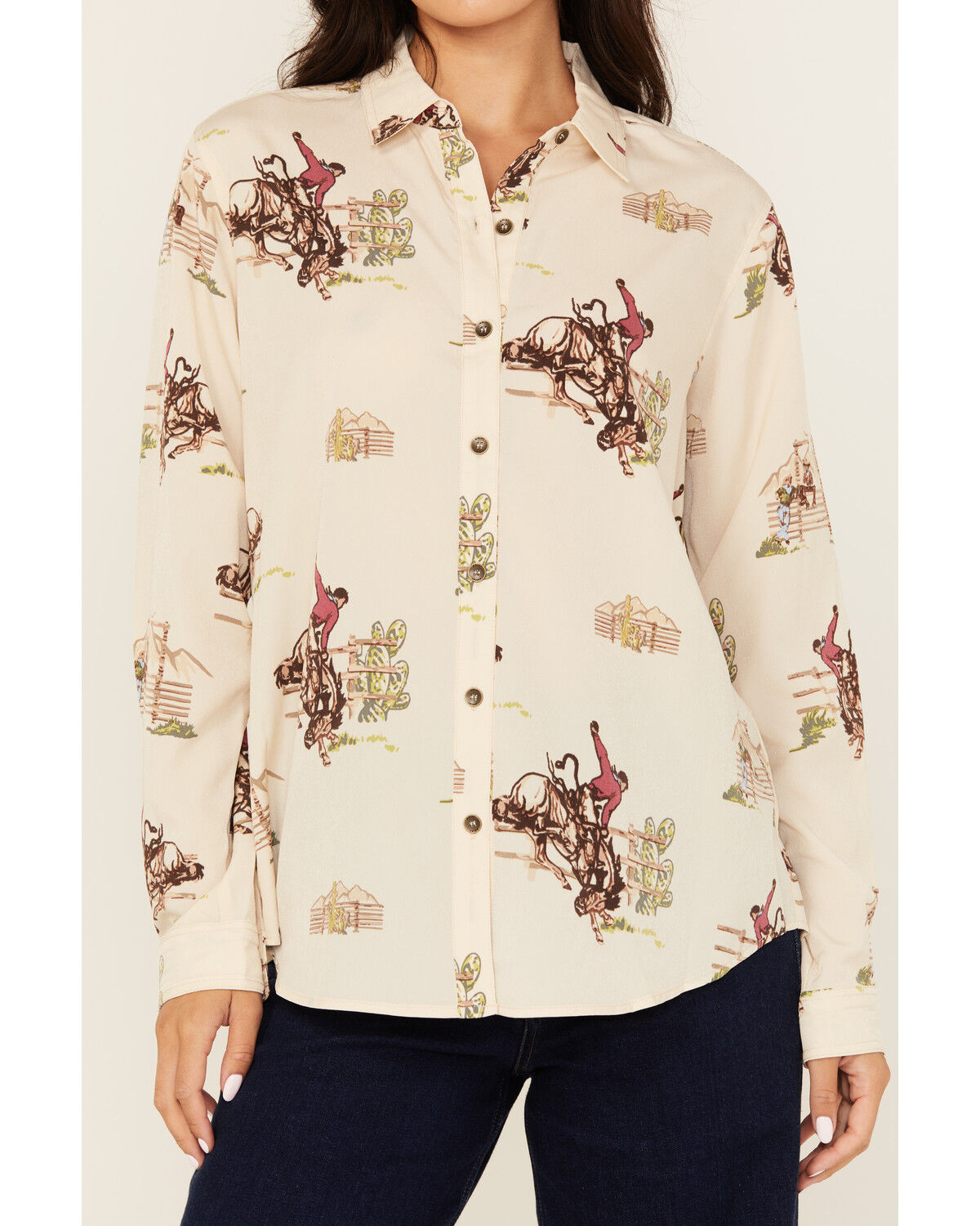 Image #3 - Ariat Women's Homestyle Conversational Print Long Sleeve Button-Down Western Shirt, Sand, hi-res