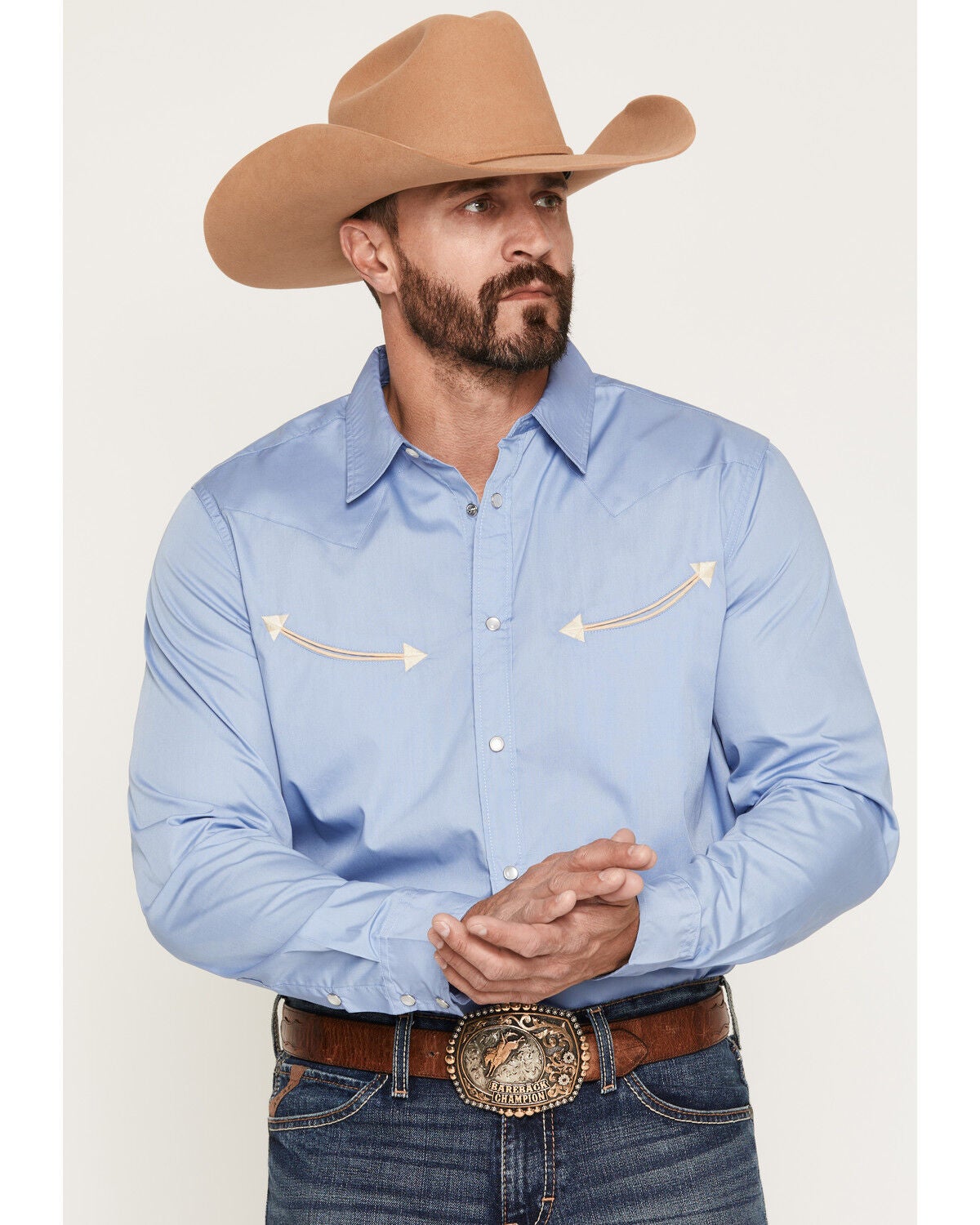 Gibson Trading Co Men's All Smiles Solid Long Sleeve Snap Western Shirt, Blue, hi-res