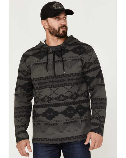 Image #1 - Powder River Outfitters Men's 1/4 Zip Southwestern Print Hooded Pullover, Black, hi-res