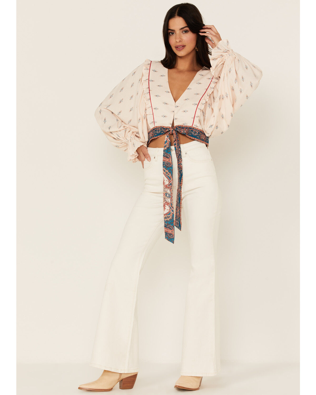 Image #2 - Band of the Free Women's Sparrow Long Sleeve Top, Cream, hi-res