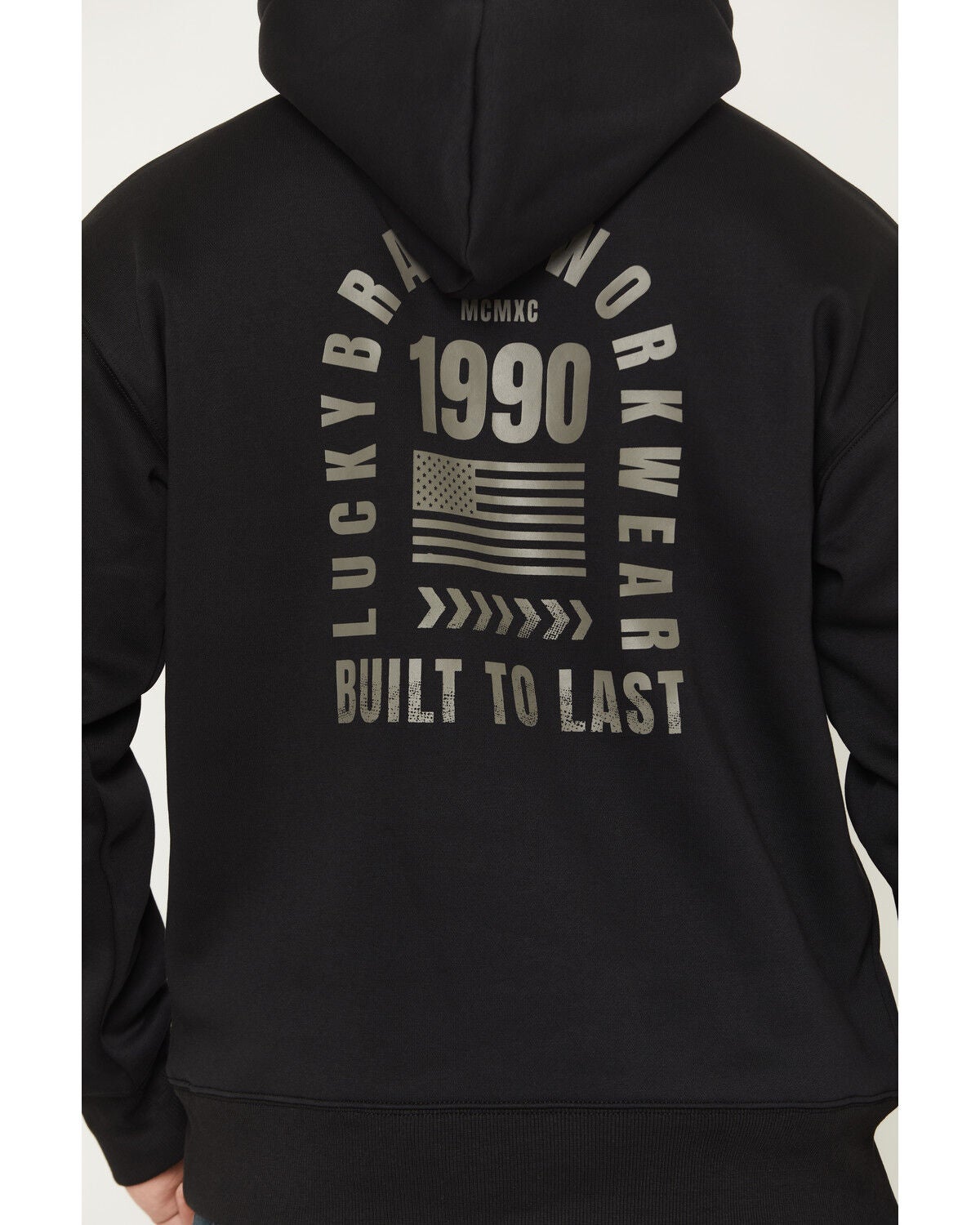 Image #4 - Lucky Brand Workwear Men's Flag Tracks Pullover Hooded Sweatshirt, Black, hi-res