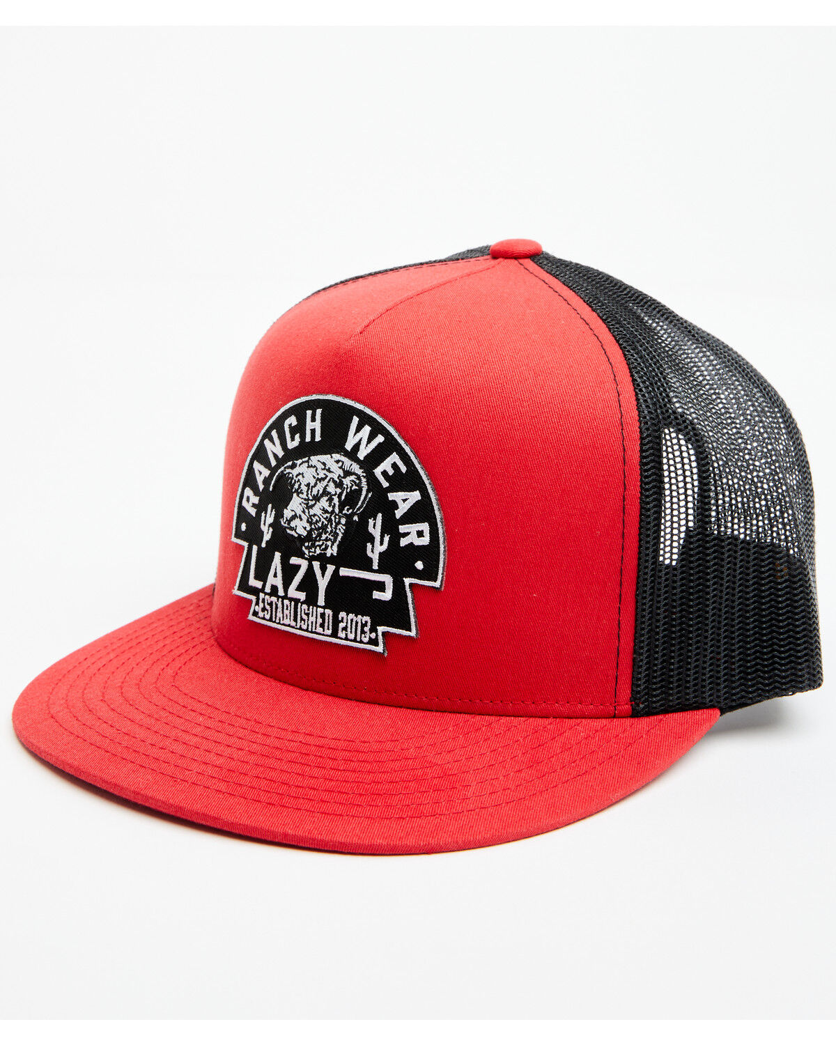 Image #1 - Lazy J Ranch Men's Red & Black Arrowhead Logo Patch Mesh-Back Ball Cap, Red, hi-res