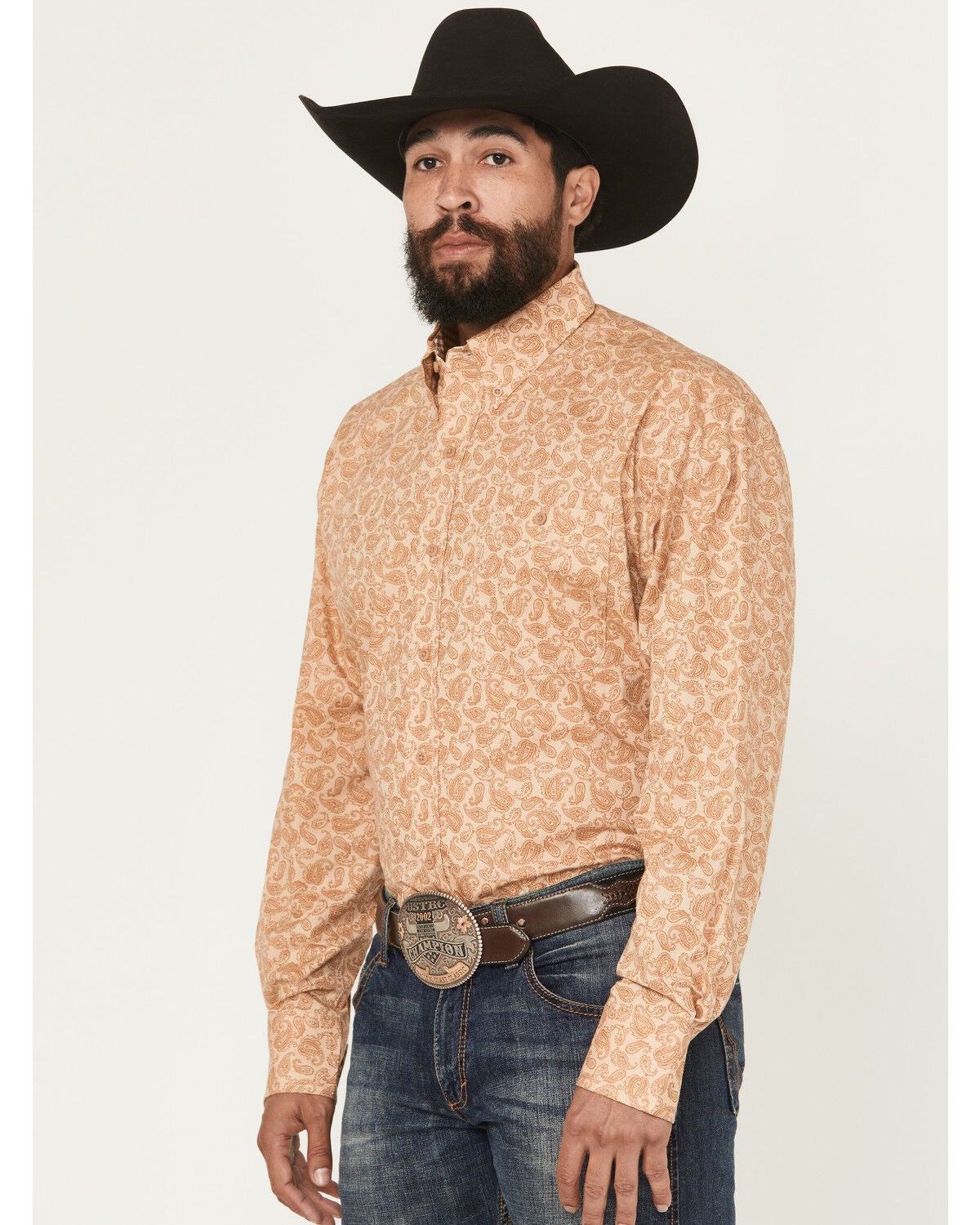 Image #2 - George Strait by Wrangler Men's Paisley Print Long Sleeve Button-Down Stretch Western Shirt, Brown, hi-res