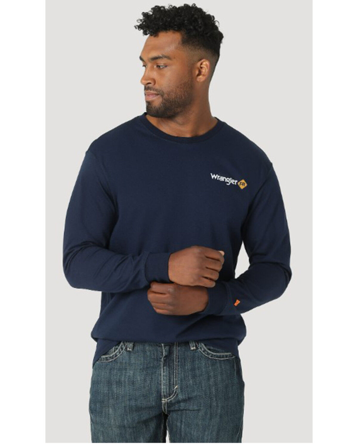 Image #1 - Wrangler Men's FR Flag Logo Graphic Long Sleeve T-Shirt, Navy, hi-res