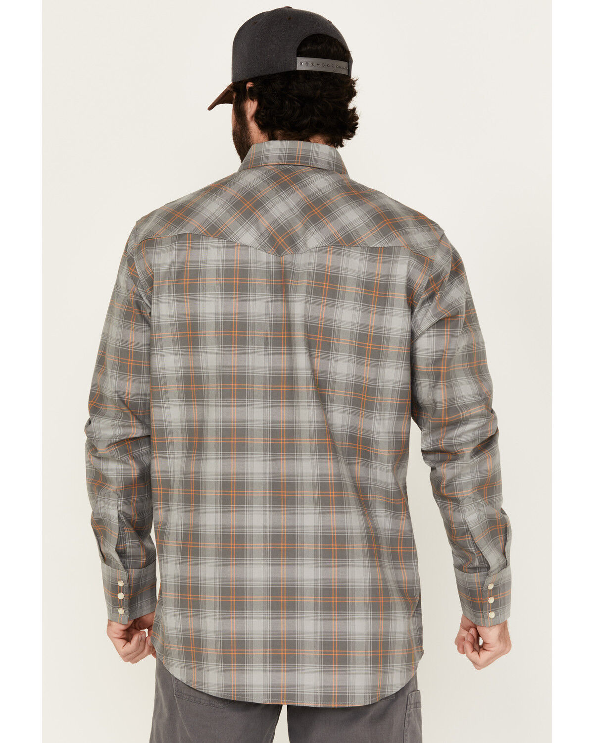 Image #4 - Wrangler Men's FR Plaid Print Long Sleeve Snap Work Shirt, Grey, hi-res