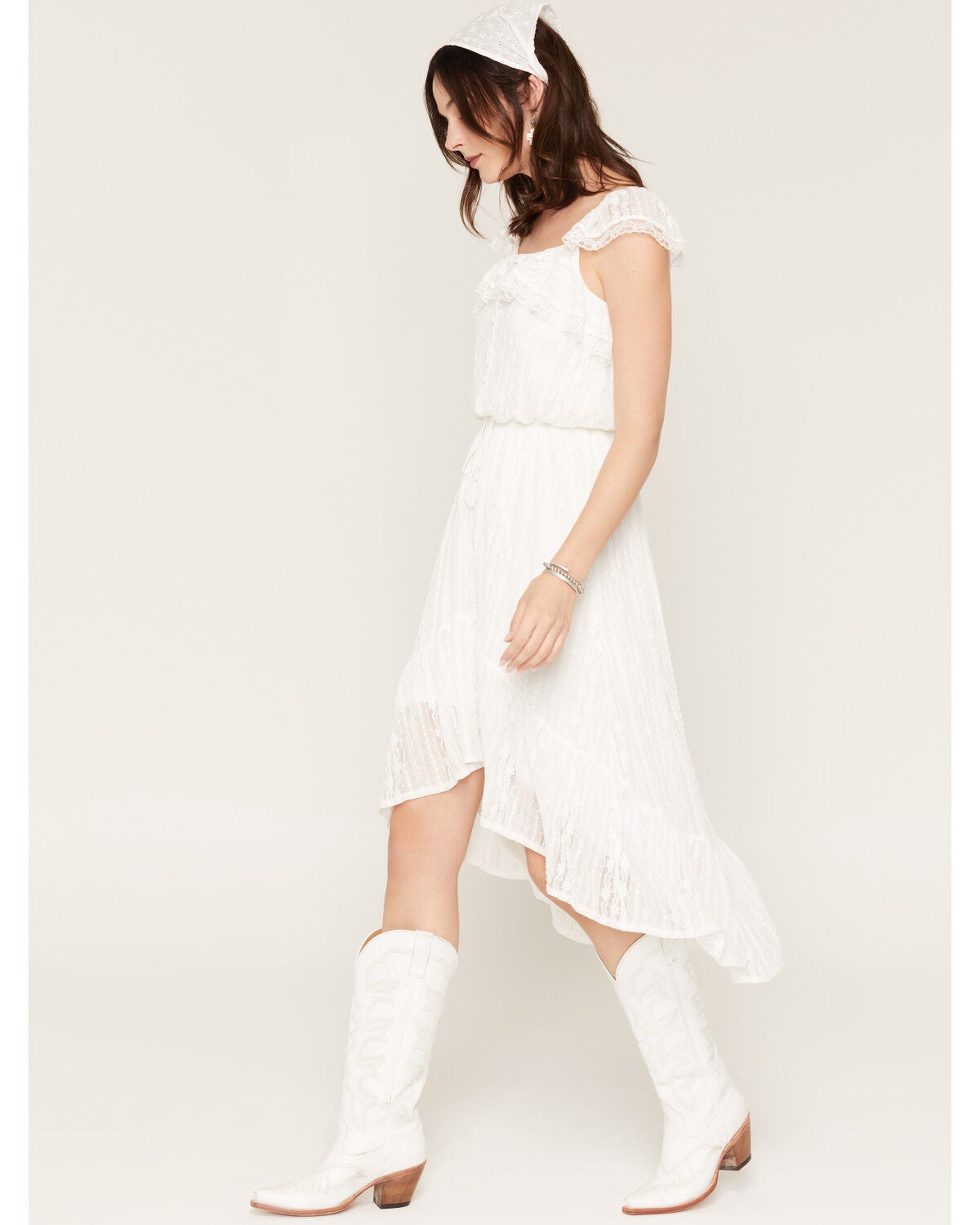 Image #3 - Shyanne Women's Lace Flutter Sleeve High-Low Midi Dress, White, hi-res