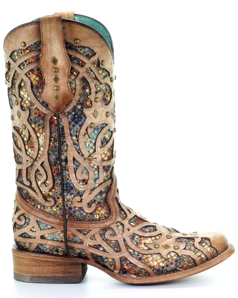 Corral Women's Bone Inlay Western Boots - Square Toe, Ivory, hi-res