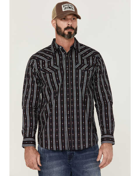 Image #1 - Moonshine Spirit Men's Otoe Stripe Long Sleeve Snap Western Shirt , Navy, hi-res
