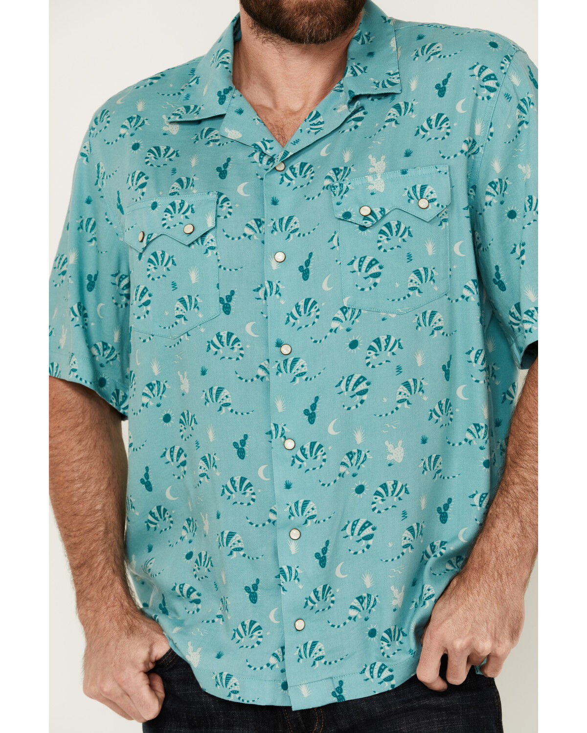 Image #3 - Wrangler Men's Conversation Print Short Sleeve Snap Western Shirt, Turquoise, hi-res