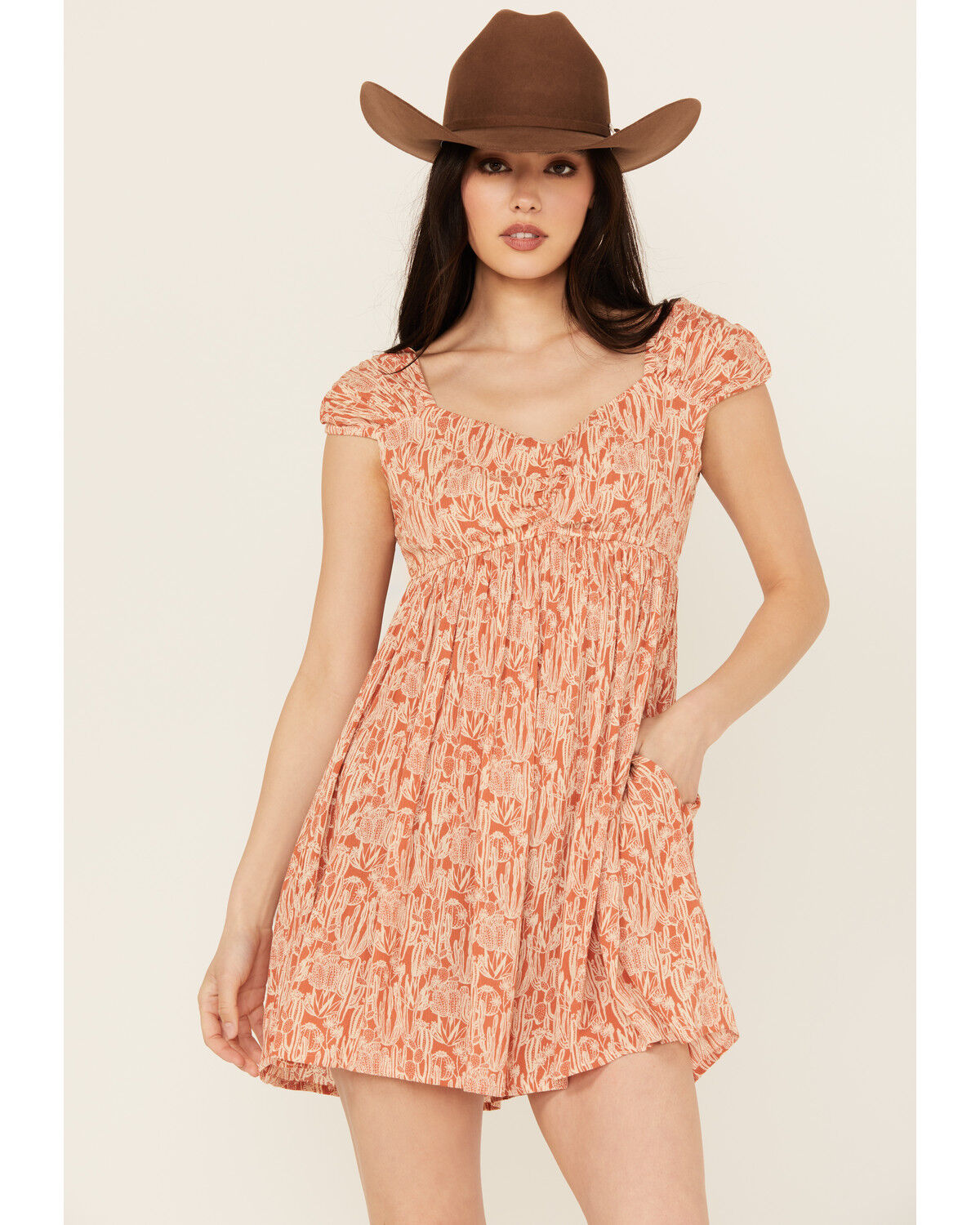 Image #1 - Rock & Roll Denim Women's Cactus Print Mini Dress, Rust Copper, hi-res