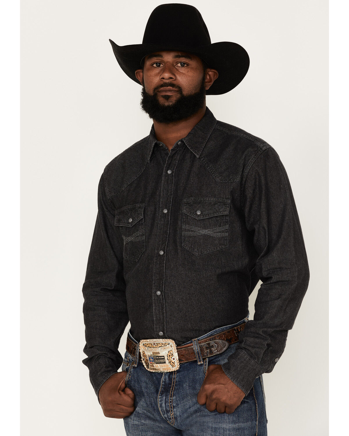 Image #1 - Blue Ranchwear Men's Long Sleeve Denim Western Snap Shirt, , hi-res