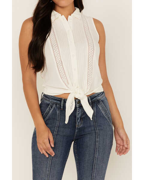 Image #3 - Idyllwind Women's Barewood Lace Button Front Top, White, hi-res
