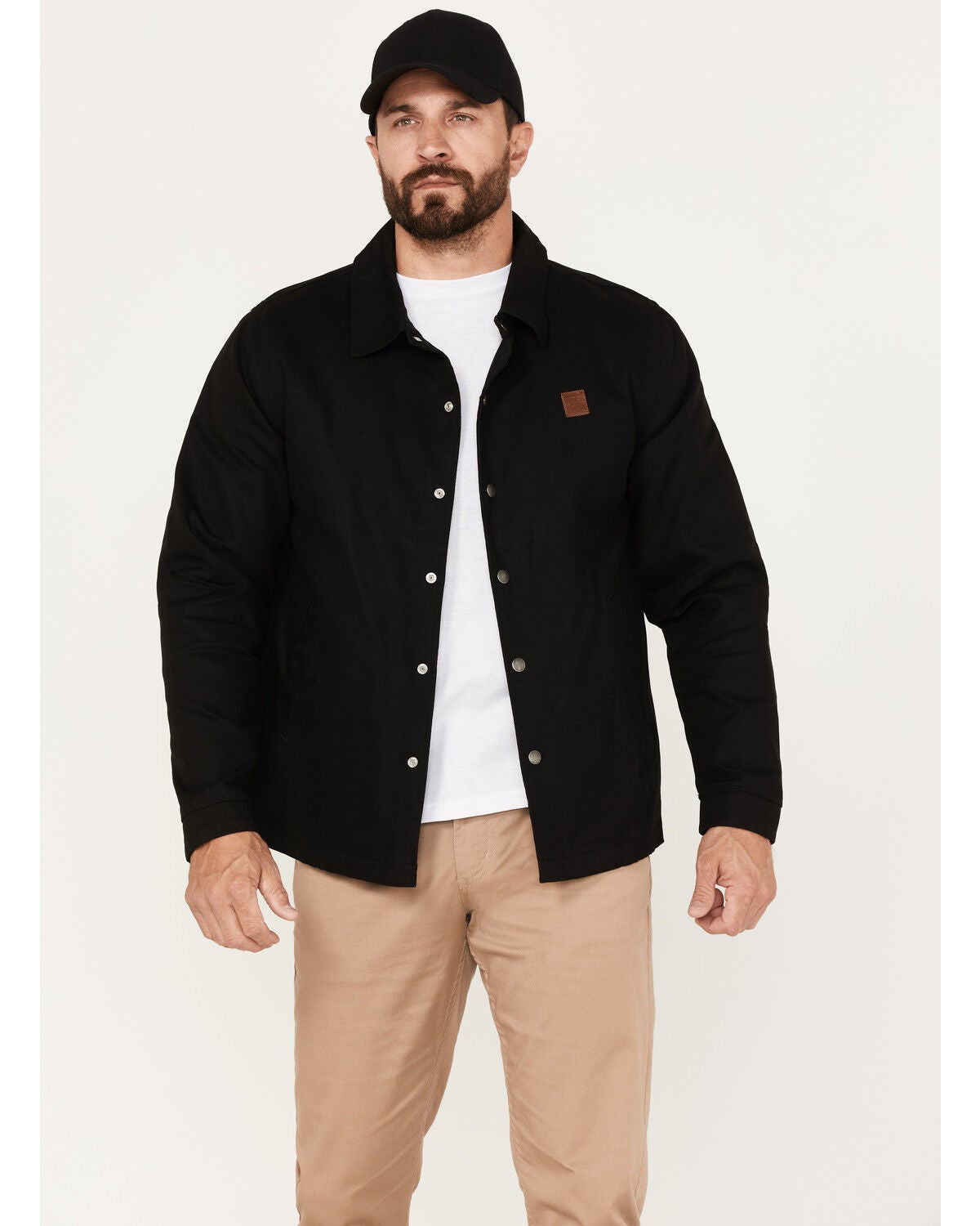 Brixton Men's Beta Coaches Solid Print Wind and Water Repellent Jacket, Black, hi-res