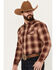 Image #2 - Blue Ranchwear Men's Lander Plaid Print Long Sleeve Western Pearl Snap Shirt, Red, hi-res