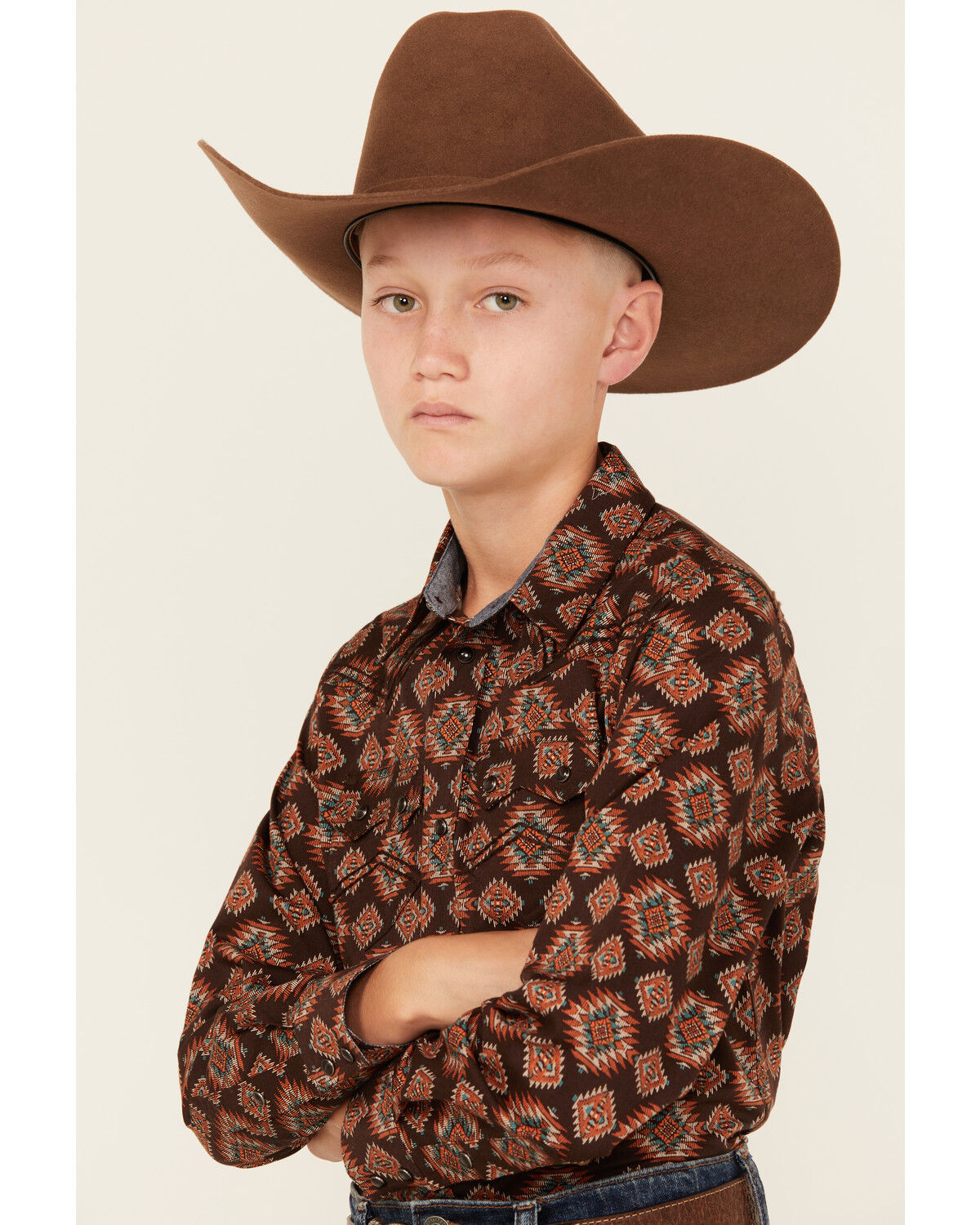 Image #2 - Cody James Boys' Bite The Bullet Southwestern Print Snap Western Shirt, Brown, hi-res
