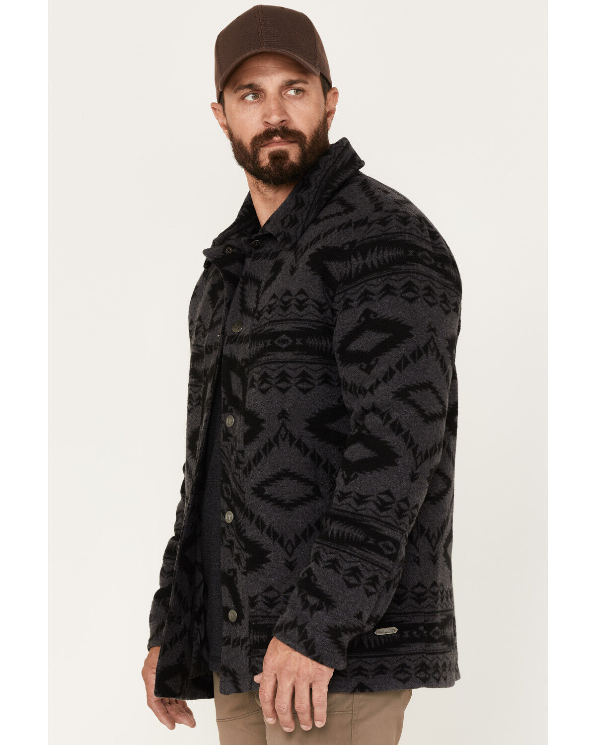 Image #2 - Powder River Outfitters Men's Border Commander Southwestern Print Full-Snap Wool Jacket, Charcoal, hi-res