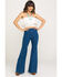 Flying Tomato Women's High Rise Distressed Flare Jeans, Blue, hi-res
