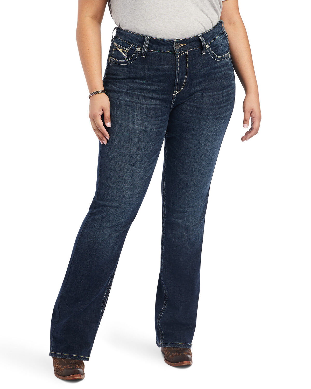 Image #1 - Ariat Women's R.E.A.L. Medium Wash Mid Rise Lexi Slim Stretch Bootcut Jeans - Plus, Blue, hi-res