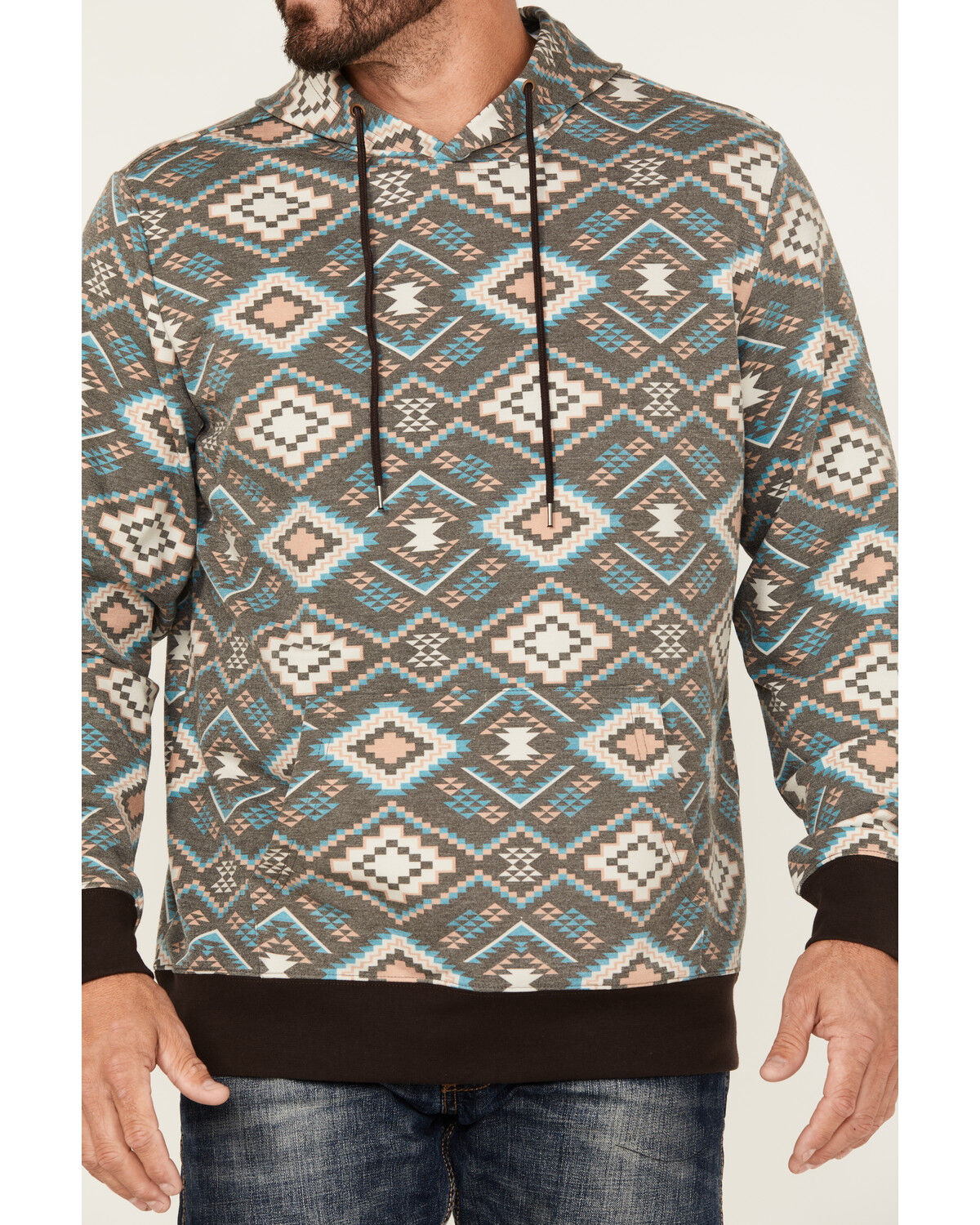 Image #3 - Rock & Roll Denim Men's Southwestern Print Hooded Sweatshirt, Brown, hi-res
