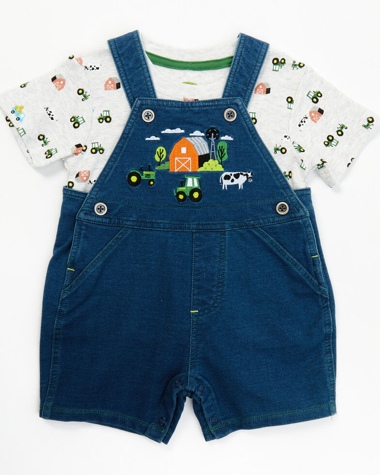 John Deere Infant-Boys' Farm Print T-Shirt & Shortalls Set - 2-Piece, Blue, hi-res