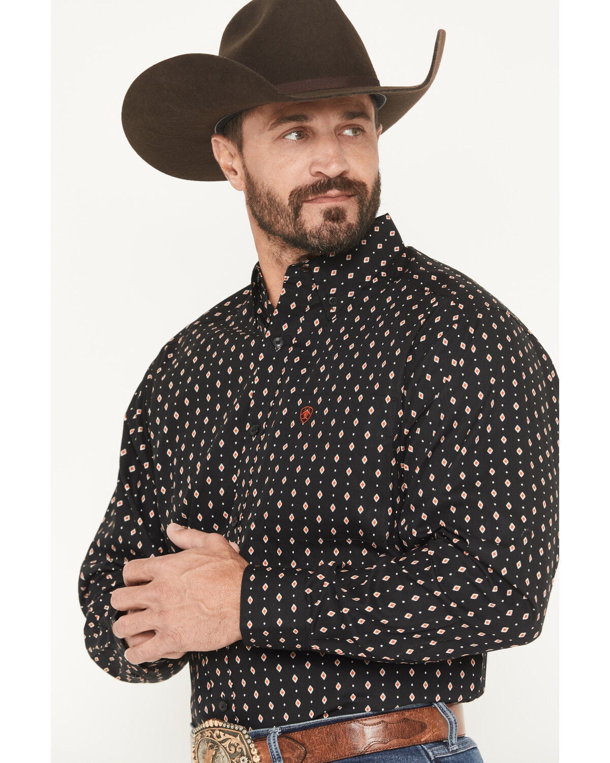 Image #2 - Ariat Men's Thorn Geo Print Long Sleeve Button-Down Western Shirt - Tall, Black, hi-res