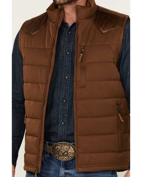 Image #3 - Cody James Men's Leather Yoke Puffer Vest, Camel, hi-res