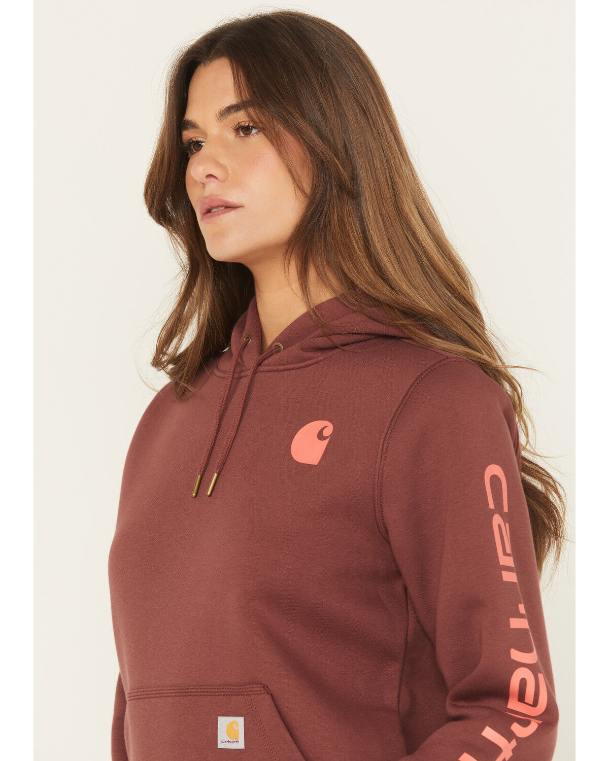 Image #2 - Carhartt Women's Relaxed Fit Midweight Graphic Hoodie, Wine, hi-res