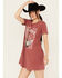 Image #2 - Blended Women's Wild West Short Sleeve Graphic Mini T-Shirt Dress, Rust Copper, hi-res
