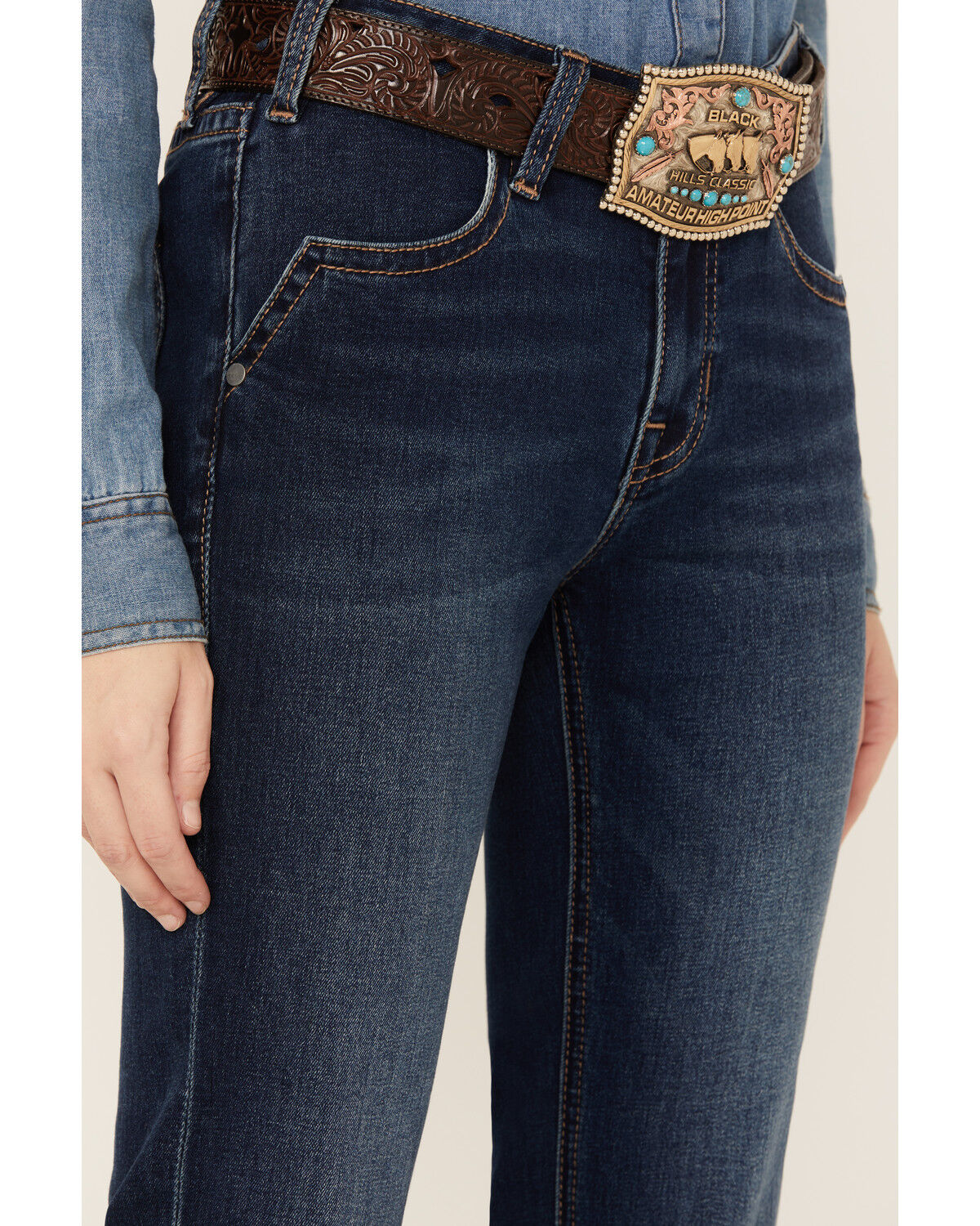 Image #2 - Rock & Roll Denim Women's Dark Wash Mid Rise Bootcut Jeans, Dark Wash, hi-res