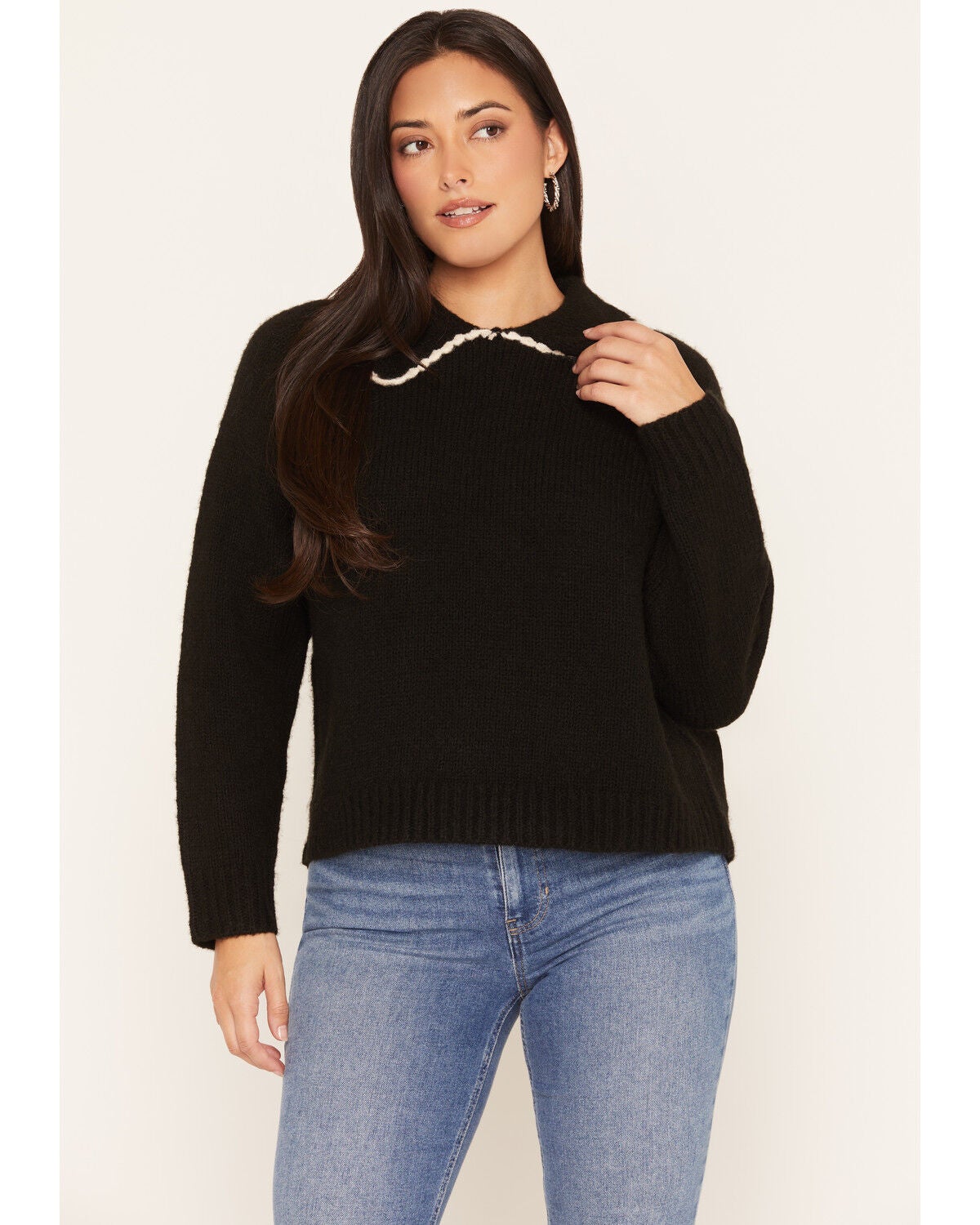 Image #1 - Elan Women's Collared Sweater, Black, hi-res