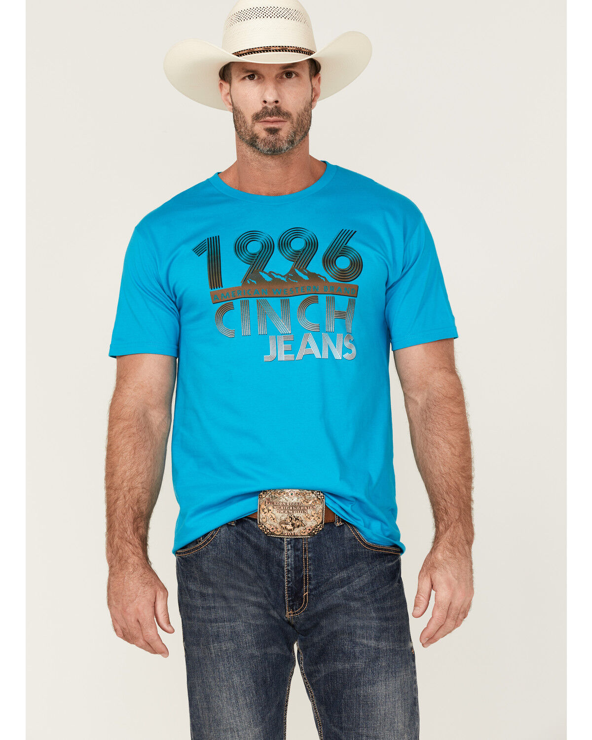 Image #1 - Cinch Men's Large Retro Logo Graphic T-Shirt, Blue, hi-res