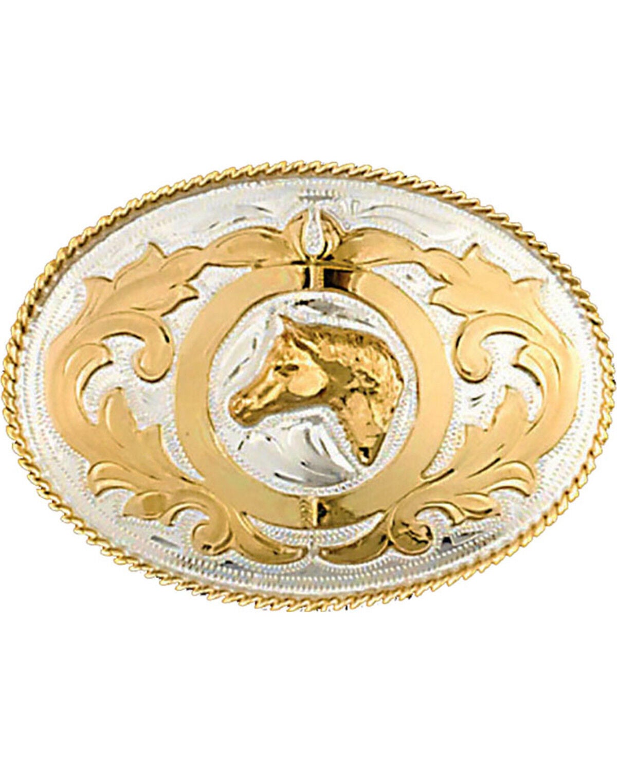 Western Express Men's Horsehead Belt Buckle, Silver, hi-res