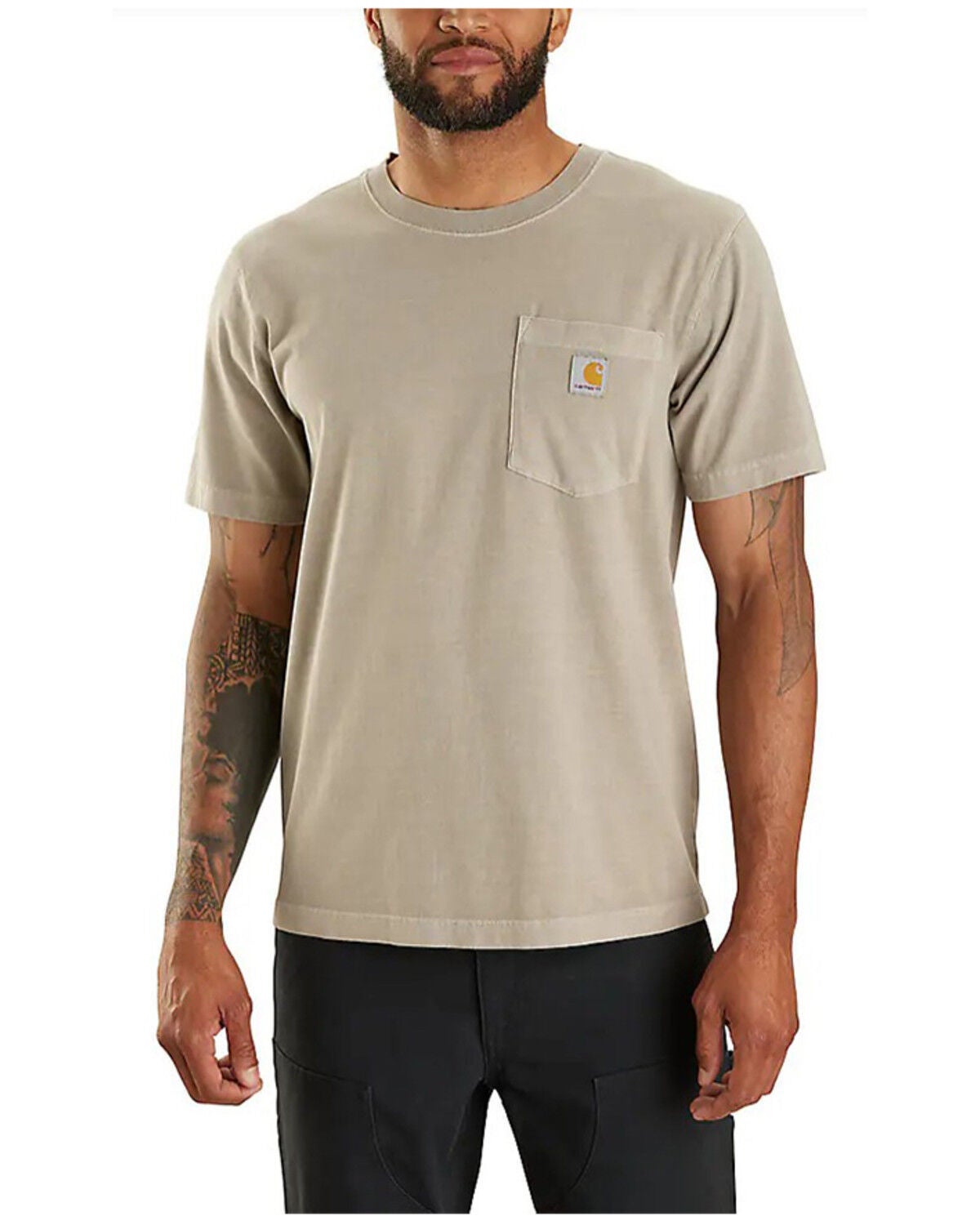 Carhartt Men's Relaxed Fit Lightweight Garment Dyed Short Sleeve Pocket T-Shirt, Light Grey, hi-res