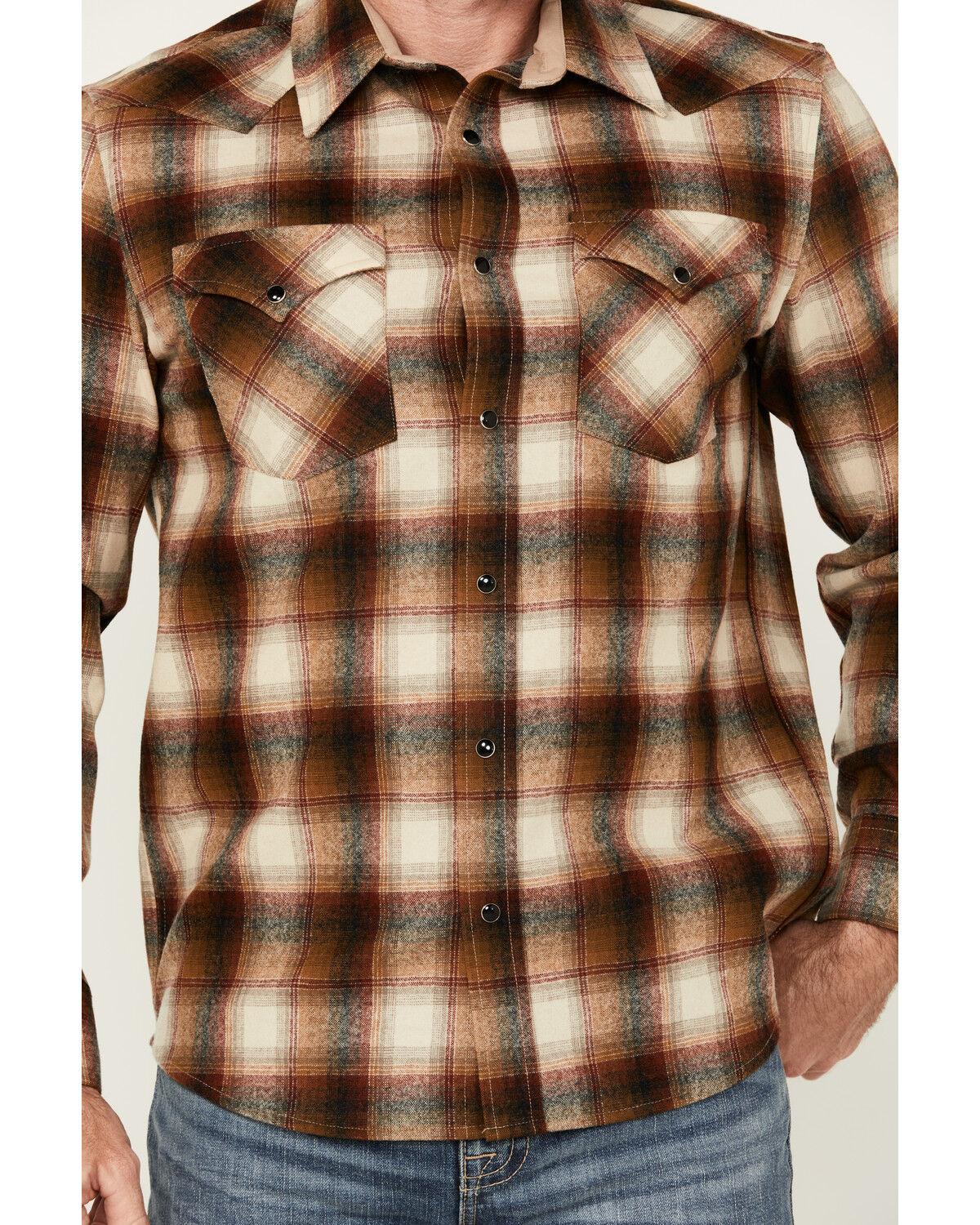 Image #3 - Pendleton Men's Canyon Plaid Print Long Sleeve Snap Western Shirt, Copper, hi-res