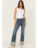 Image #1 - Shyanne Women's Harden Medium Wash High Rise Trouser Tall Cuff Comfort Stretch Denim Jeans, Medium Wash, hi-res