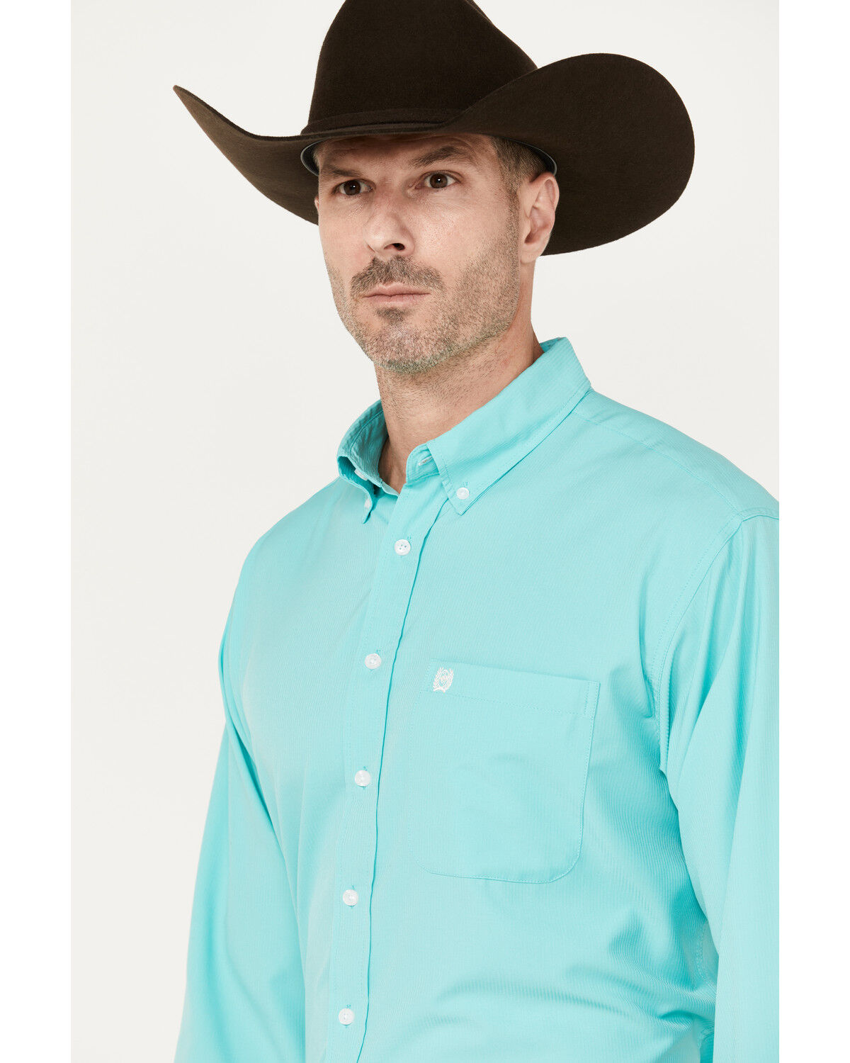 Image #2 - Cinch Men's ARENAFLEX® Solid Long Sleeve Button-Down Western Shirt, Turquoise, hi-res