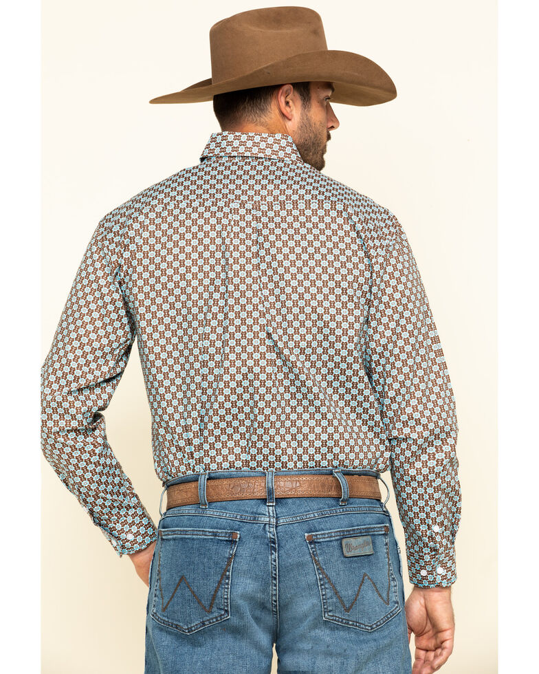 Rough Stock By Panhandle Men's Hilldale Geo Print Long Sleeve Western Shirt , Brown, hi-res