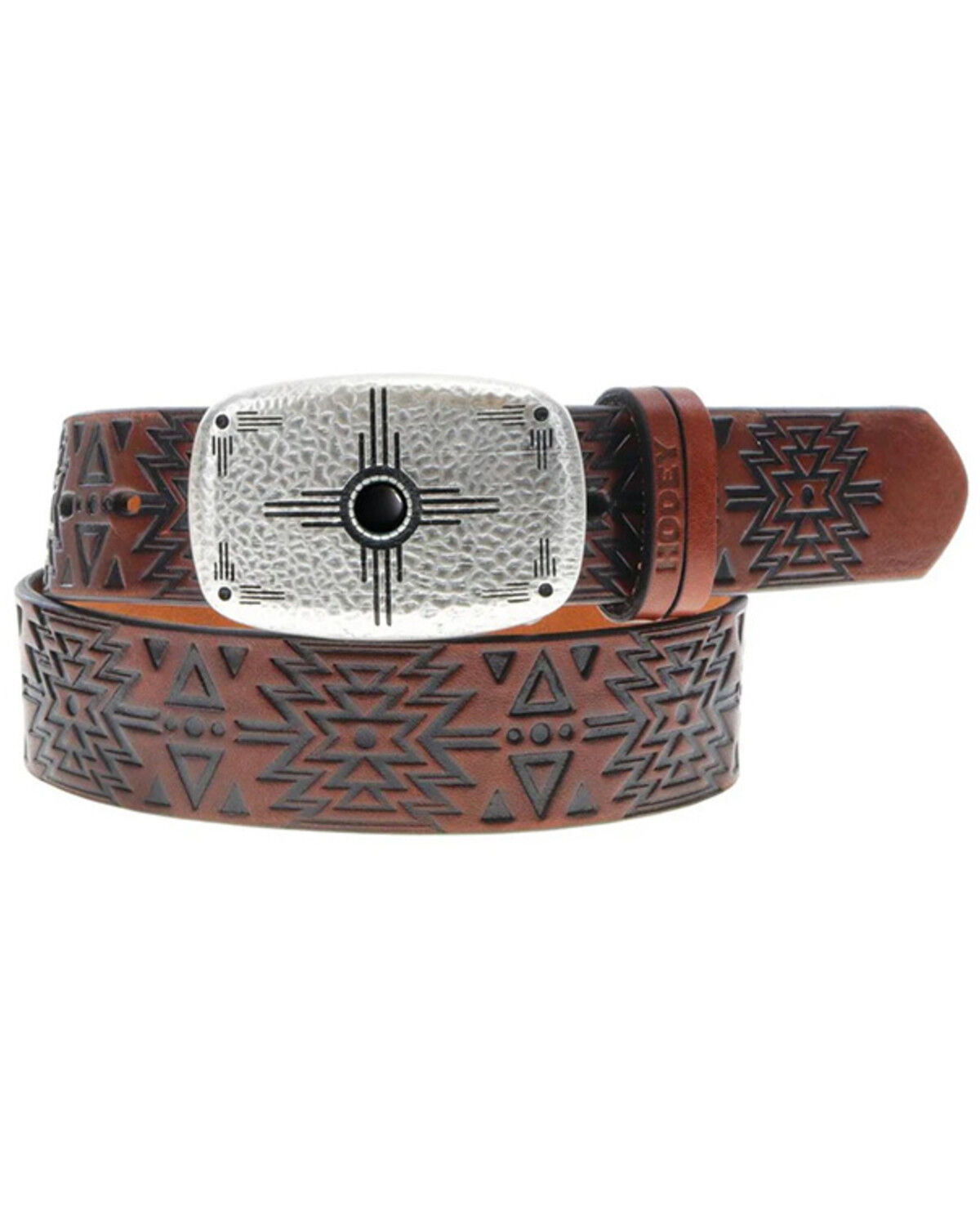 Image #1 - Hooey Women's Dakota Southwestern Embossed Buckle Belt, Brown, hi-res