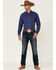 Image #2 - Ariat Men's Solid Teal Jurlington Retro Long Sleeve Pearl Snap Western Shirt, Blue, hi-res