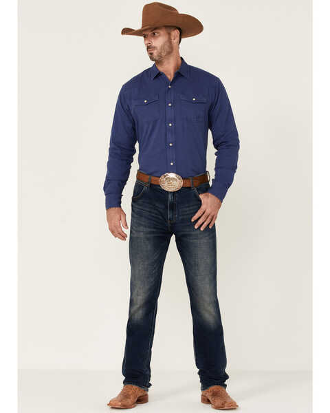 Image #2 - Ariat Men's Solid Teal Jurlington Retro Long Sleeve Pearl Snap Western Shirt , Blue, hi-res
