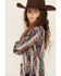 Image #2 - Shyanne Girls' Southwestern Striped Print Long Sleeve Snap Shacket, Fuchsia, hi-res