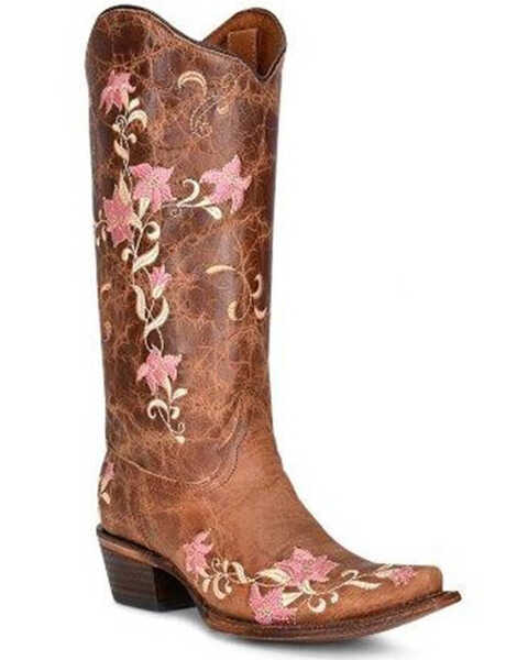 Corral Women's Floral Embroidered Tall Western Boots - Snip Toe, Sand, hi-res
