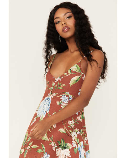 Image #2 - Wild Moss Women's Floral Print Sleeveless Maxi Dress, Brown, hi-res