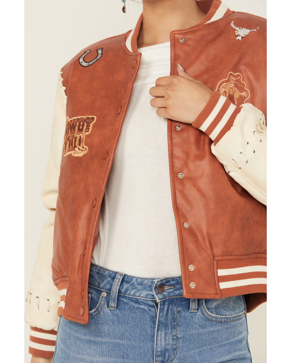 Image #3 - Blue B Women's Varsity Jacket, Brown, hi-res
