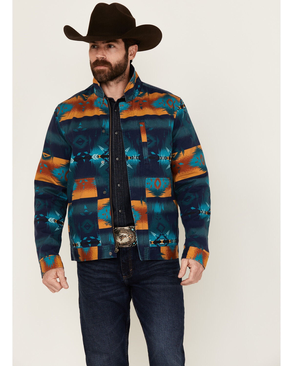 RANK 45&reg; Men's Twill Southwestern Print Jacket, Dark Blue, hi-res