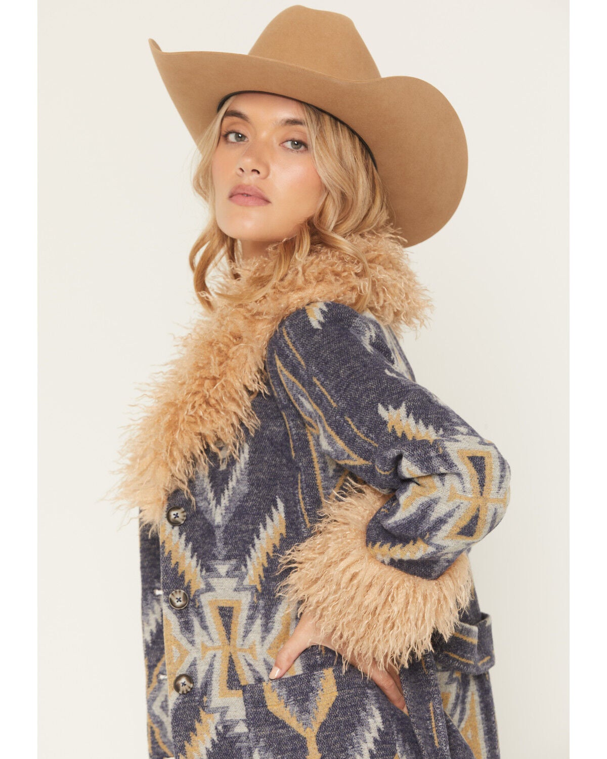 Image #4 - Idyllwind Women's Maxey Fur Trim Long Jacket, Indigo, hi-res