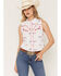 Image #1 - Wrangler Retro Women's Americana Horse Print Sleeveless Cropped Snap Western Shirt, White, hi-res
